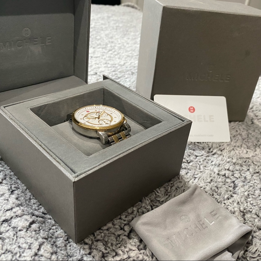 Michele Two Tone Sail Diamond Bracelet 42mm Watch